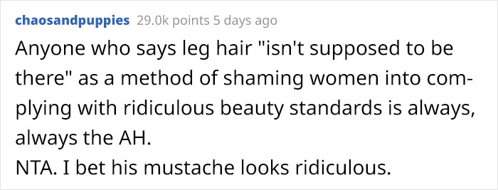 Woman Makes A Comment About Brother-In-Law's Mustache After He Did The Same About Her Leg Hair, He Has A Breakdown