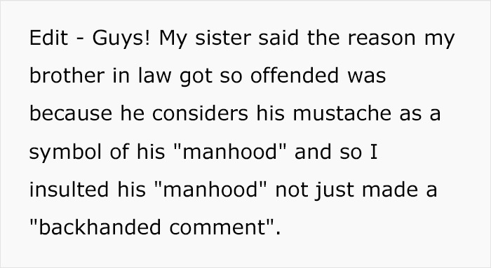 Woman Makes A Comment About Brother-In-Law's Mustache After He Did The Same About Her Leg Hair, He Has A Breakdown
