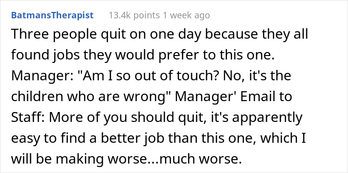 Woman Shares Her Boss' Delusional Email With Out-Of-Touch Rules After 3 Employees Quit At The Same Time Woman Shares Her Boss' Delusional Email With Out-Of-Touch Rules After 3 Employees Quit At The Same Time