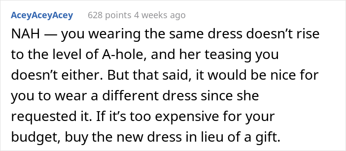 Woman Keeps On Wearing The Same Dress To Weddings, Wonders What To Do After Her Friend Tells Her To Wear Something Else