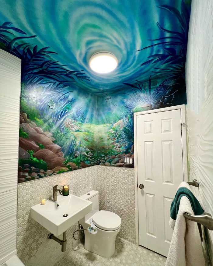 Pinté este mural en un baño