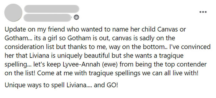 Update On My Friend Who Wanted To Name Her Child Canvas Or Gotham