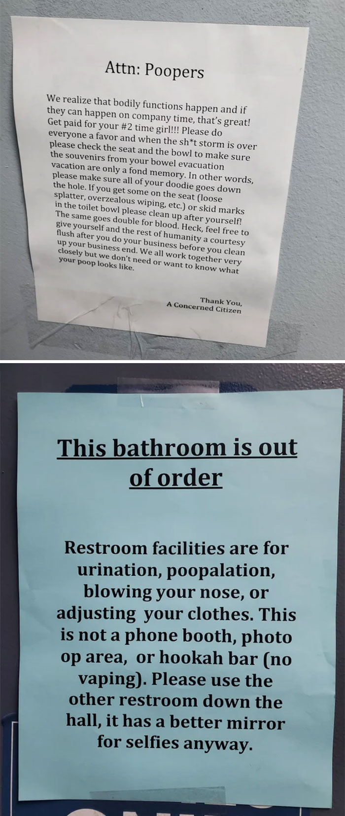 These Were Put Up In The Women's Employee Restroom In A Print Shop. Thoughts?