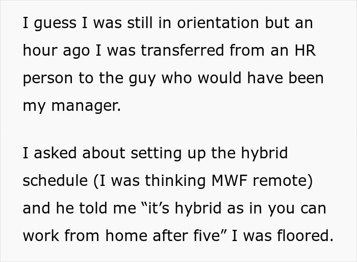 Person Quits After 3 Days Of Work After They Realized The Hybrid Work Model Was A Lie Person Quits After 3 Days Of Work After They Realized The Hybrid Work Model Was A Lie