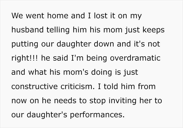 MIL Keeps Criticizing Daughter’s Performances Right To Her Face, Family Drama Ensues When Mom Tells Husband To Stop Inviting Her