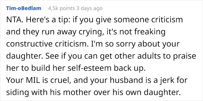 MIL Keeps Criticizing Daughter’s Performances Right To Her Face, Family Drama Ensues When Mom Tells Husband To Stop Inviting Her MIL Keeps Criticizing Daughter’s Performances Right To Her Face, Family Drama Ensues When Mom Tells Husband To Stop Inviting Her