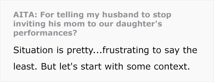 MIL Keeps Criticizing Daughter’s Performances Right To Her Face, Family Drama Ensues When Mom Tells Husband To Stop Inviting Her MIL Keeps Criticizing Daughter’s Performances Right To Her Face, Family Drama Ensues When Mom Tells Husband To Stop Inviting Her