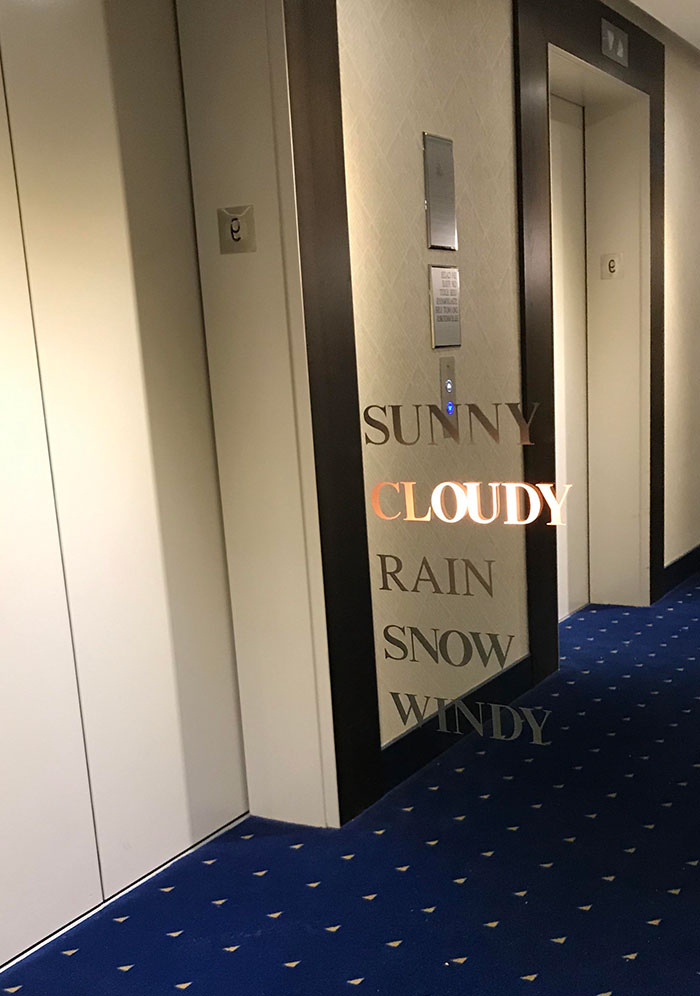 The Mirror In The Elevator Lobby Of This Hotel Tells You The Weather Outside