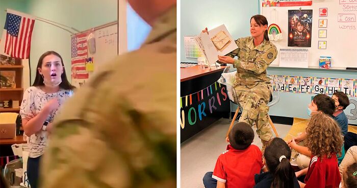 Woman Is Frozen In Place After Seeing Her Mom Enter The Classroom She’s Teaching After 11 Months Of Deployment