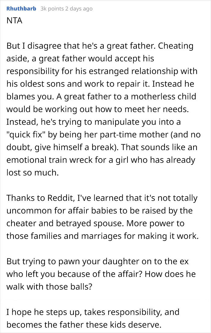 Woman Wonders If She's Wrong For Refusing To "Play Mom" To Ex's Affair Baby