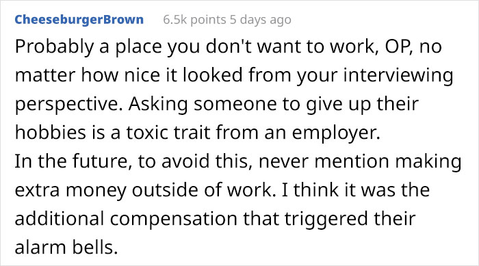 Man Shares How He Was Rejected From An Exciting Job Position Because He Wasn't Willing To Give Up His Favorite Hobby Man Shares How He Was Rejected From An Exciting Job Position Because He Wasn't Willing To Give Up His Favorite Hobby