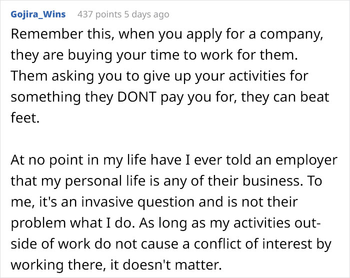 Man Shares How He Was Rejected From An Exciting Job Position Because He Wasn't Willing To Give Up His Favorite Hobby Man Shares How He Was Rejected From An Exciting Job Position Because He Wasn't Willing To Give Up His Favorite Hobby