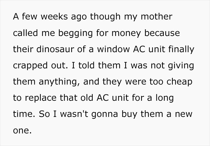 Guy Teaches His Narcissistic Parents A Lesson After They Demand He Trade Houses And Steal His Air Conditioners When He Refuses Guy Teaches His Narcissistic Parents A Lesson After They Demand He Trade Houses And Steal His Air Conditioners When He Refuses