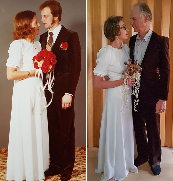 El 40º aniversario de boda de mis padres, con el mismo vestido, traje y flores que hace 40 años