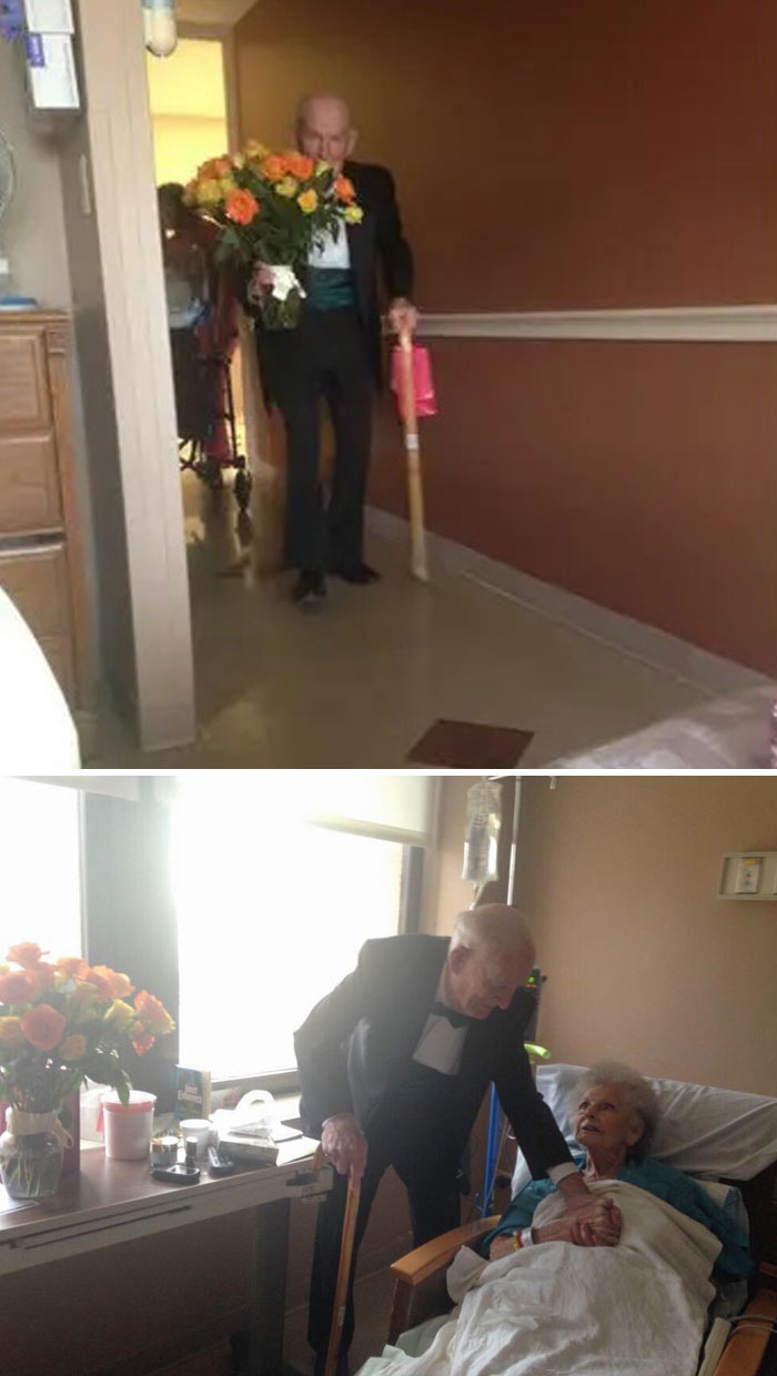 Este caballero se presentó con flores y en esmoquin para visitar a su mujer en el hospital por su 57º aniversario