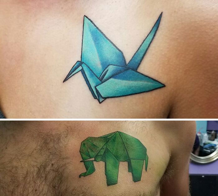 My Wife And I Got Origami Tattoos For Our Paper (1st) Anniversary