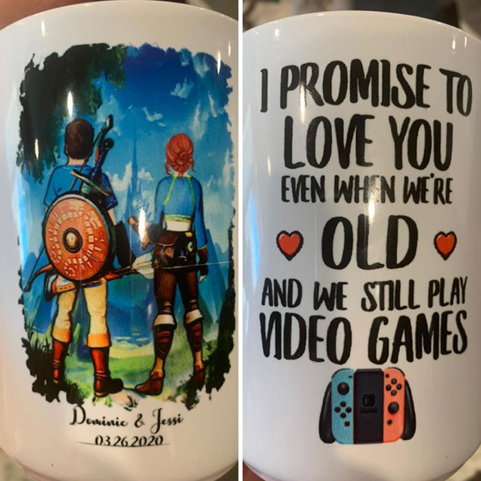 My Wife Got Me A Custom Mug For Our Anniversary. It Was Delivered A Few Months Late But I Love It. It's Us As Link And Zelda