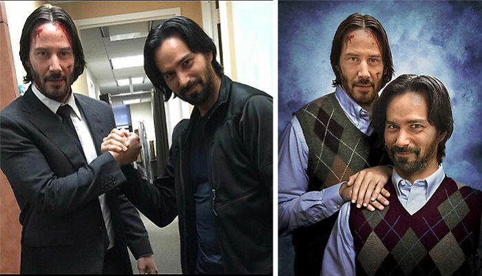 Keanu Reeves With His Stunt Double