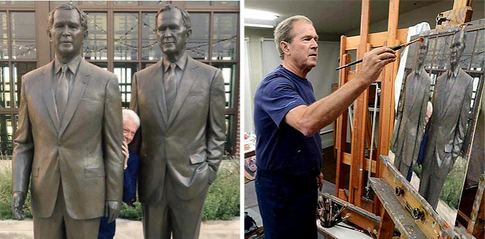 Bill Clinton Hiding Behind These Statues