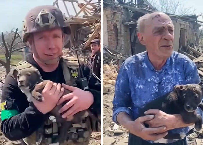 Ukrainian Policemen Pull Puppy Out Of Rubble And Return It To 77-Year-Old Owner Who’d Lost Everything Else