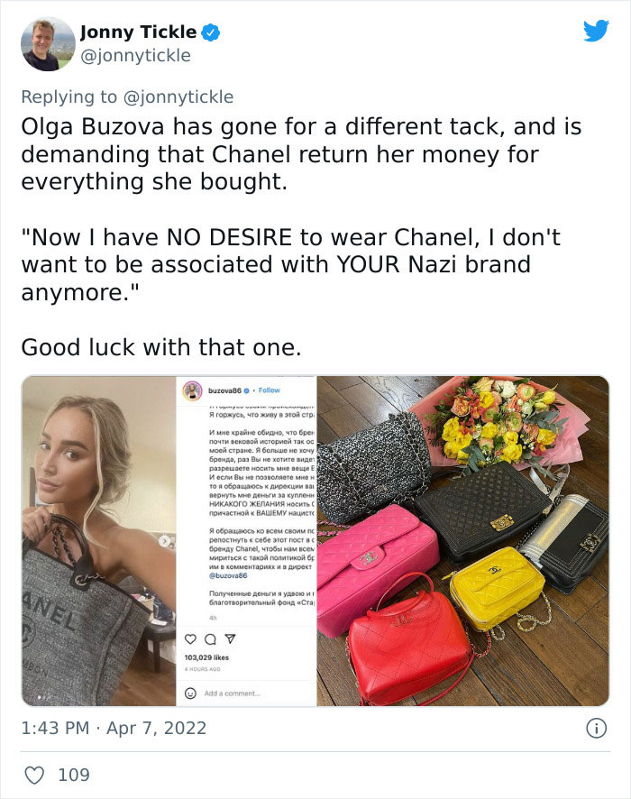 Russian Influencers Are Destroying Chanel Bags In Protest Of Sales Ban, The Internet Puts Them In Place By Reminding About The War That's Still Going On Russian Influencers Are Destroying Chanel Bags In Protest Of Sales Ban, The Internet Puts Them In Place By Reminding About The War That's Still Going On