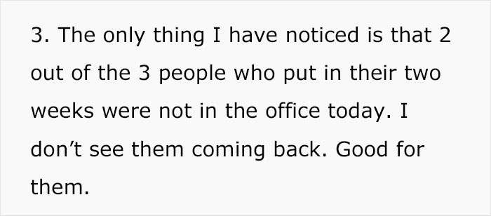 Woman Shares Her Boss' Delusional Email With Out-Of-Touch Rules After 3 Employees Quit At The Same Time Woman Shares Her Boss' Delusional Email With Out-Of-Touch Rules After 3 Employees Quit At The Same Time