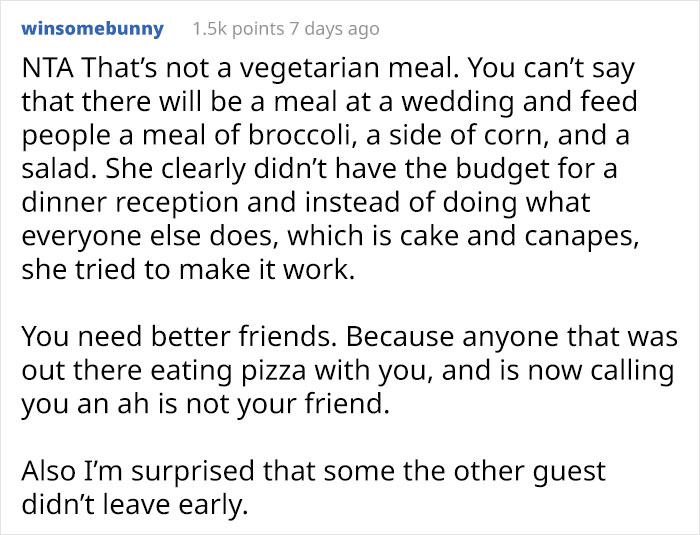 Groomsman Orders Some Pizzas During Vegetarian Wedding Because There Was Nothing To Eat, Bride Says She Won't Forgive Him Groomsman Orders Some Pizzas During Vegetarian Wedding Because There Was Nothing To Eat, Bride Says She Won't Forgive Him