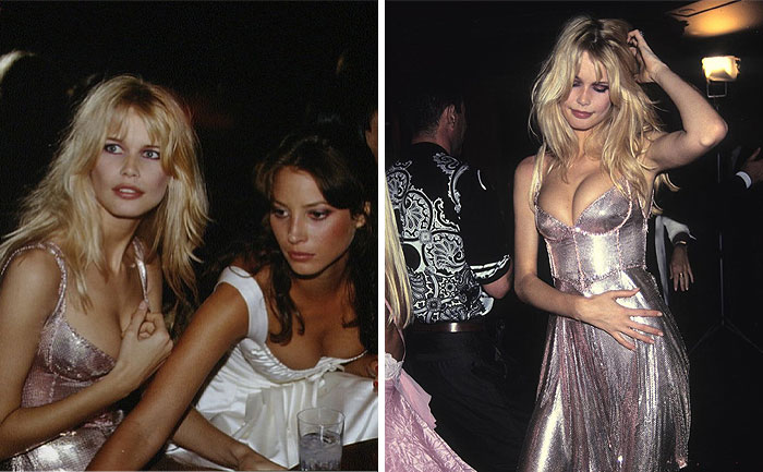 Claudia Schiffer (And Christy Turlington) At Versace After Party In Paris, 1994