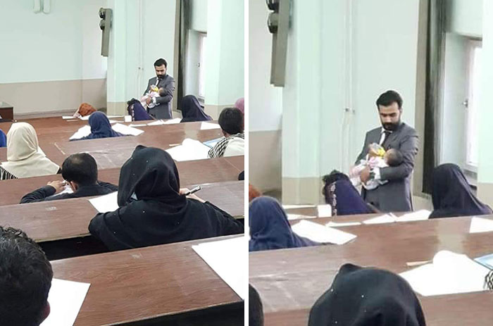 A Professor In Afghanistan Is Taking Care Of A Baby While The Mother Is Busy In Her Exam