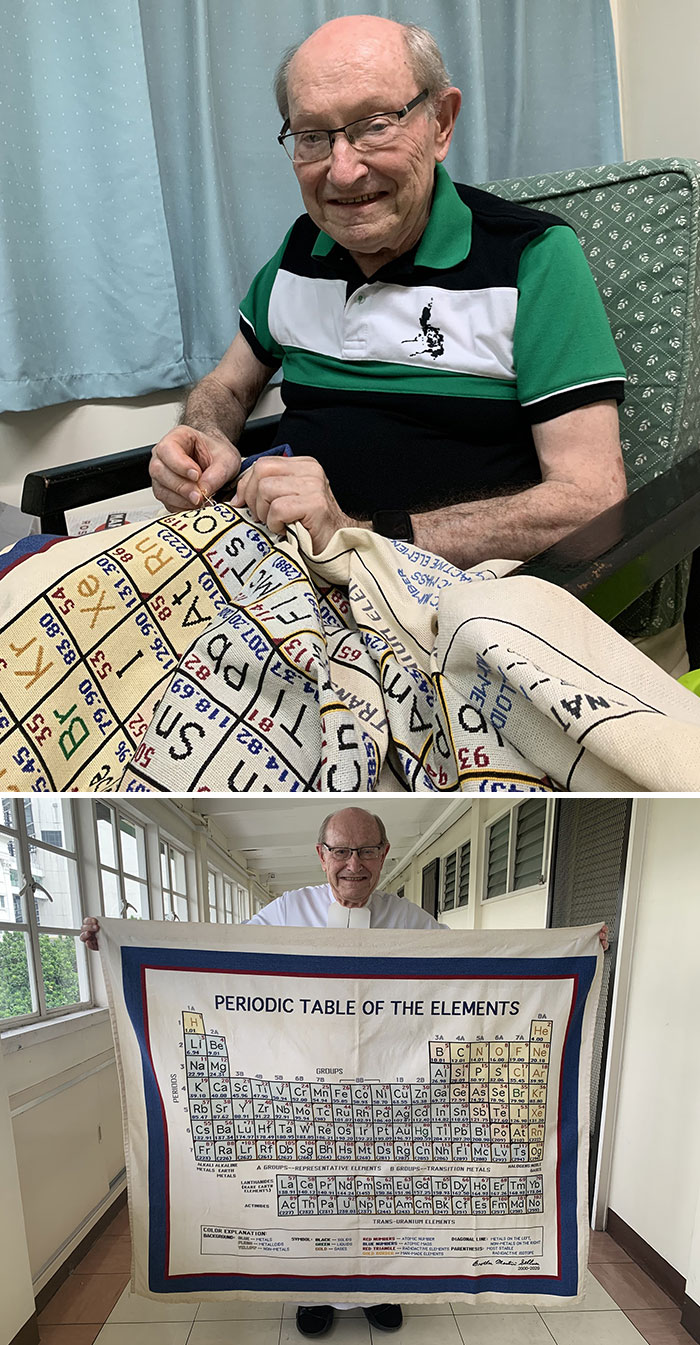 This Retired Chemistry Teacher Completed A Cross-Stitch Periodic Table After Two Decades Of Stitching