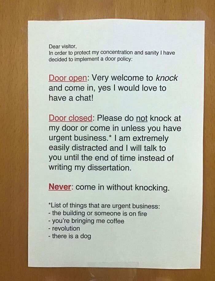 New Office Neighbour Has A Very Sensible Office Door Policy. Last Point Is A Nice One