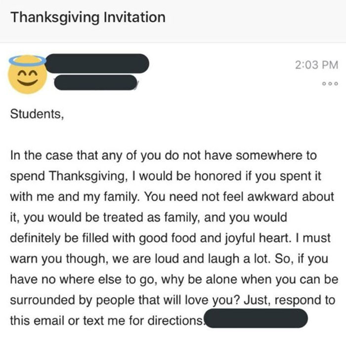 Professor Inviting Students Over For Thanksgiving