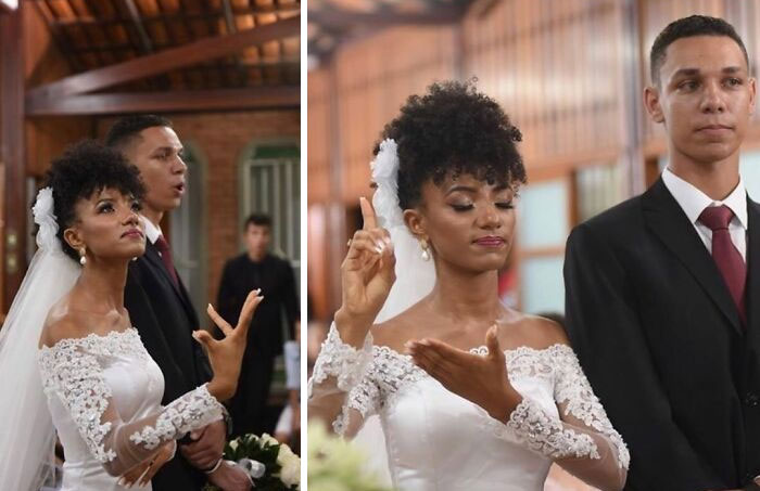 Esta profesora brasileña de lenguaje de signos estuvo haciendo signos durante toda su ceremonia de boda para los invitados sordos