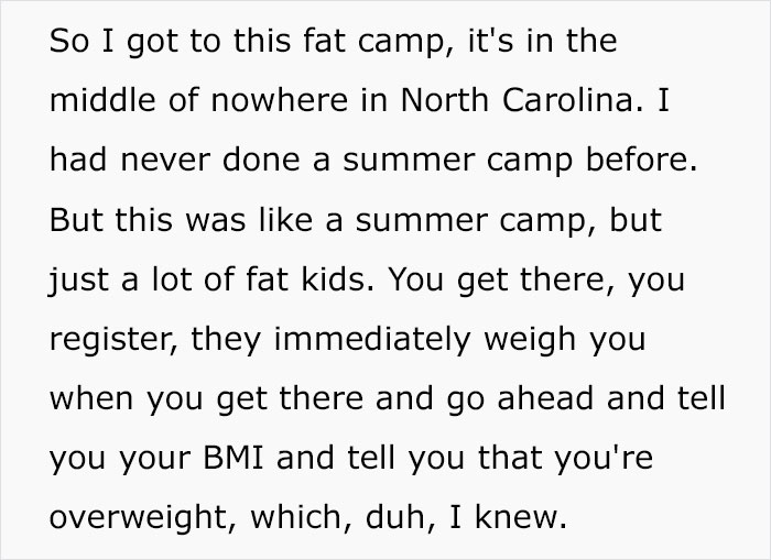 Woman Spent 10 Weeks At Fat Camp When She Was A Teen, Lists All The Things They Were Forced To Do There