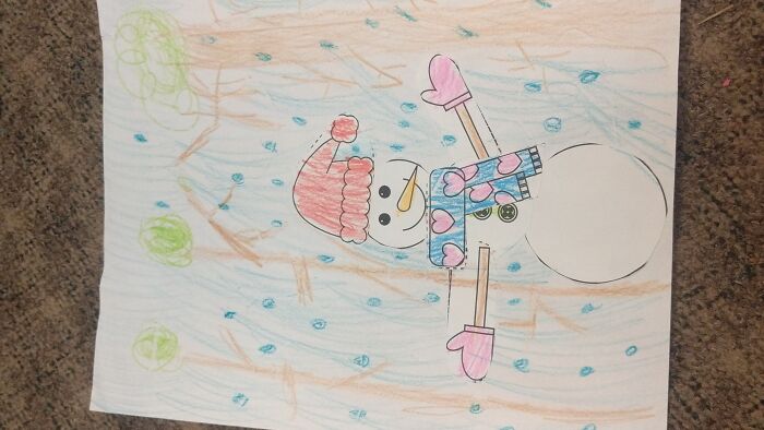 My Sister's Winter Drawing From School. She Was So Proud Of It Too. I Can't.