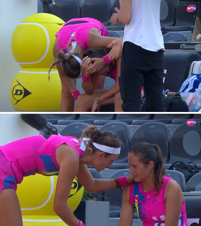 Tennis Player Azarenka Consoling Her Opponent After She Twisted Her Ankle And Forced To Retire.