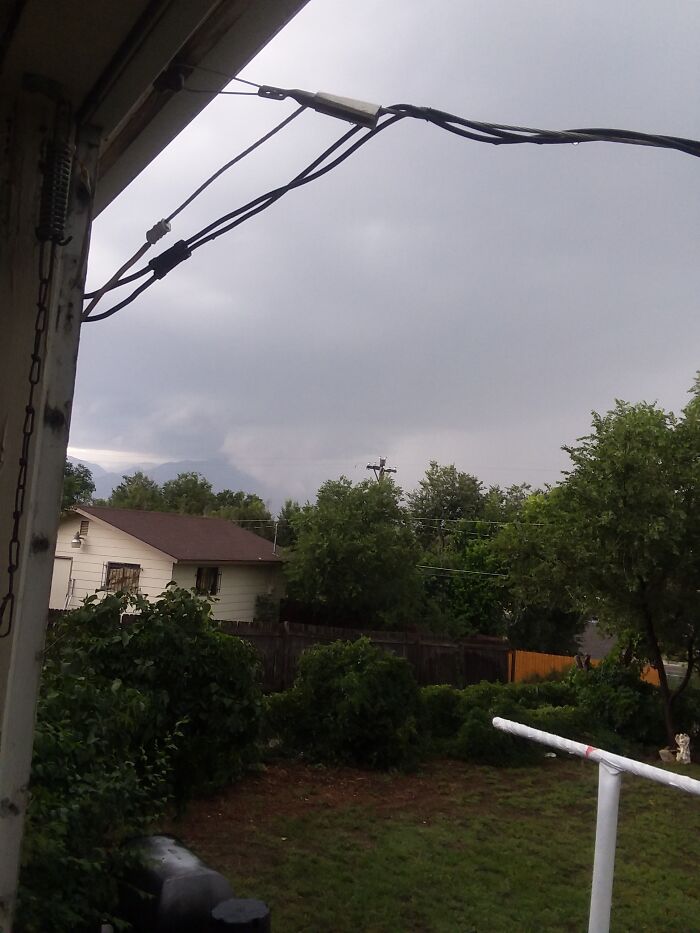 Taken From My Kitchen/Backdoor In Colorado Springs (East Central) 2018, While I Don't Recall What Month, I Do Know That This Storm Cell (Left, Above Neighbor's Garage Roof) Hit Fort Carson Damaging Homes And Vehicles. Many Vehicles Were Considered "Totaled" By Insurance Companies.
