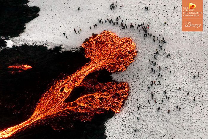 "Volcano In Iceland" By Jon Hilmarsson. Bronze In Nature, Aerial