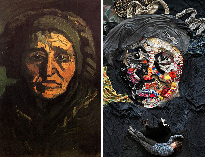 Campesina con bonete oscuro, 1885 de Vincent Van Gogh vs. Campesina con bonete oscuro, 2022