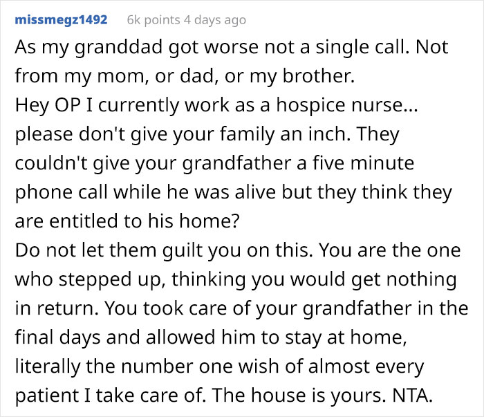 Woman Takes Care Of Her Grandpa, Everyone Else In The Family Ignores Him Until He Passes Away And Leaves Everything To Her