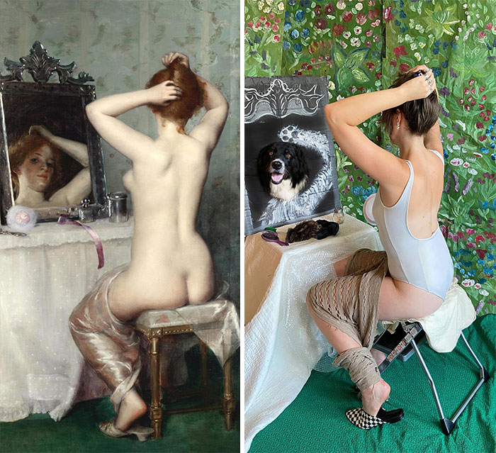 Putting Up Her Hair, 1891 By Lucy Lee Robins vs. Putting Up Her Hair, 2021