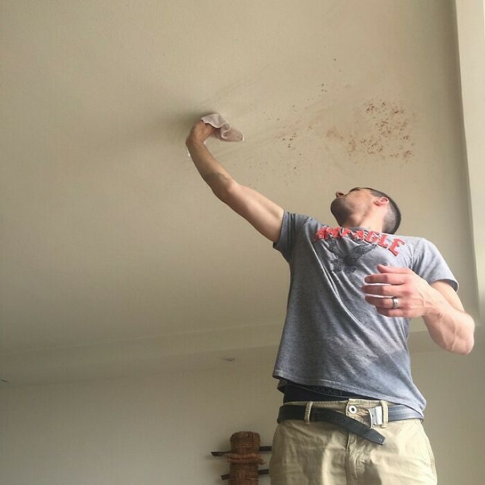 Yes, That's My Husband Cleaning A Protein Shake Off The Ceiling