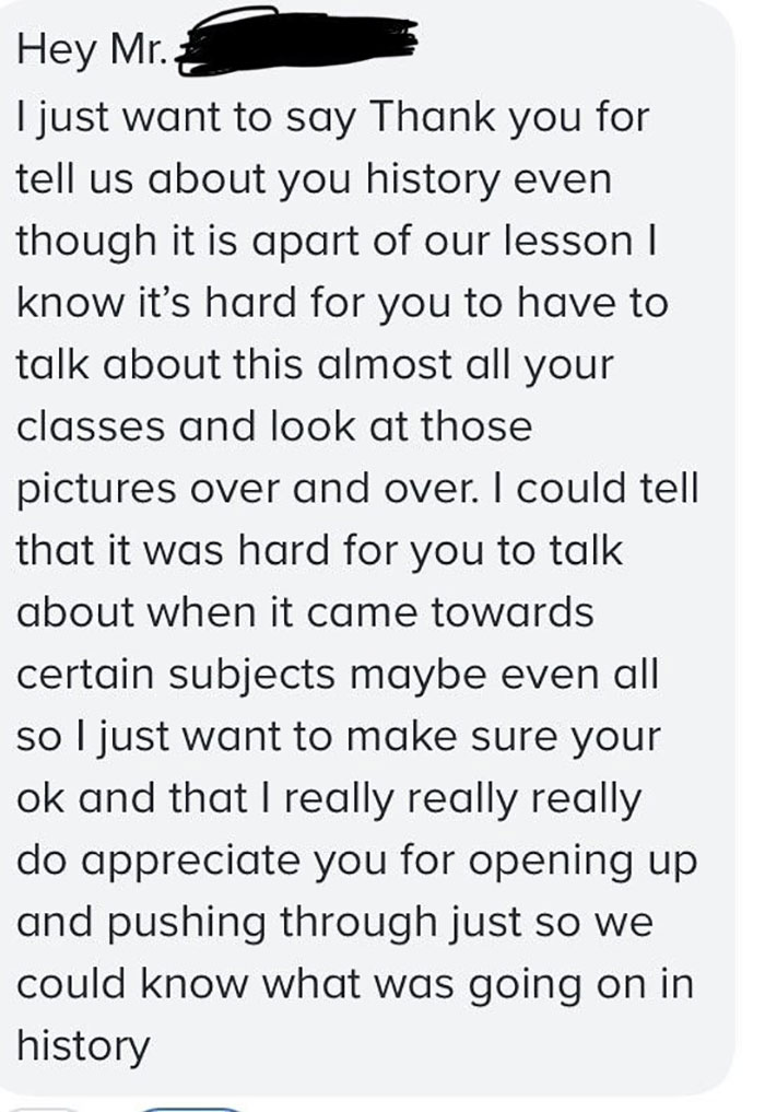 I Am A Teacher. I Am Also Jewish. I Received This Message Today From A Student After My Introductory Lesson On The Holocaust