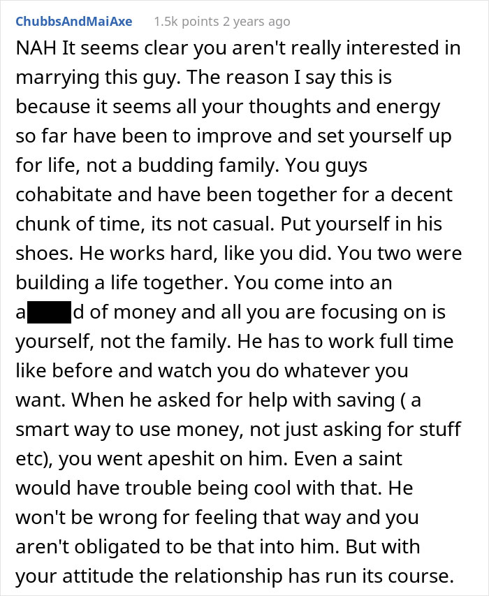 "Am I The Jerk For Telling My Boyfriend He Isn't Entitled To My Inheritance?" "Am I The Jerk For Telling My Boyfriend He Isn't Entitled To My Inheritance?"