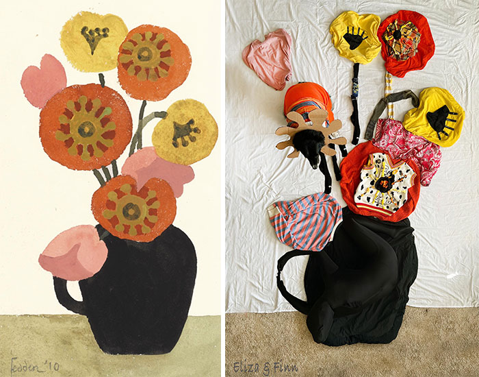Jarrón negro con flores, 2010 de Mary Fedden vs. Jarrón negro con flores, 2022
