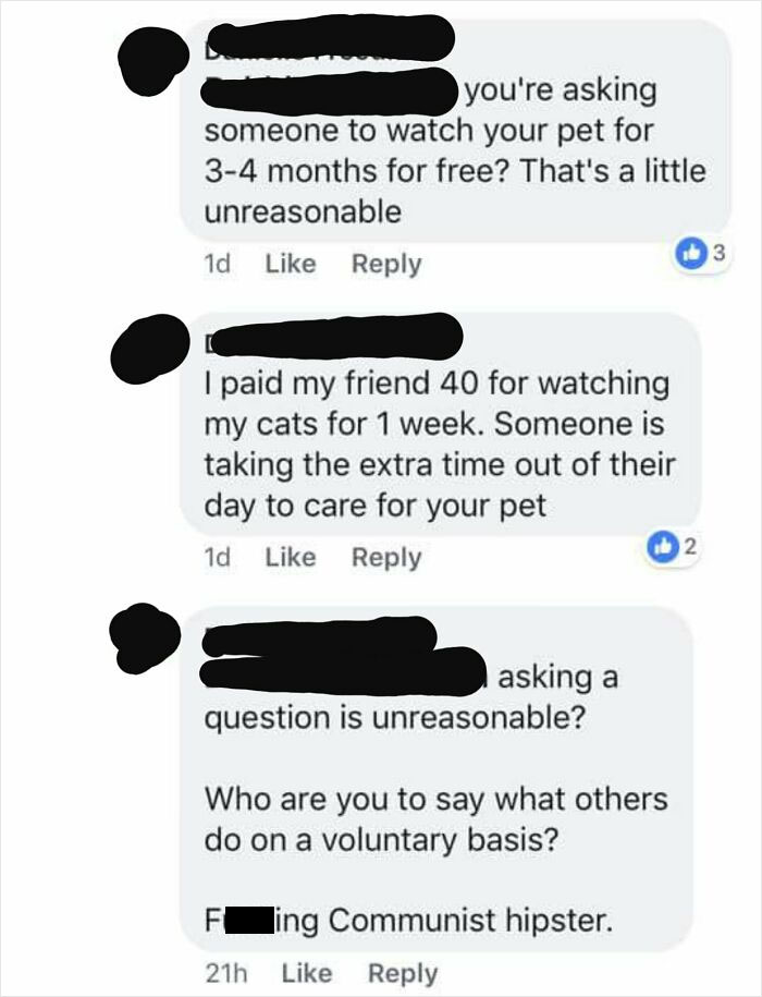 Dude Is Moving To New York And Wants Someone To Take Care Of His Pet For An Extended Time, Gets Mad When Someone Asks For Compensation