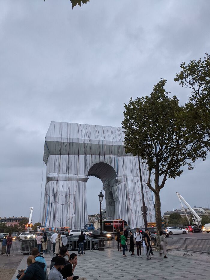 Finally Able To Travel To Paris And The Arch De Triumph Looks Like This. It's An "Art" Project