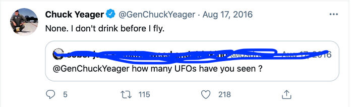 Chuck Yeager, First Man To Break The Sound Barrier (Who Unfortunately Passed Last Year), Responds To Question About Ufos