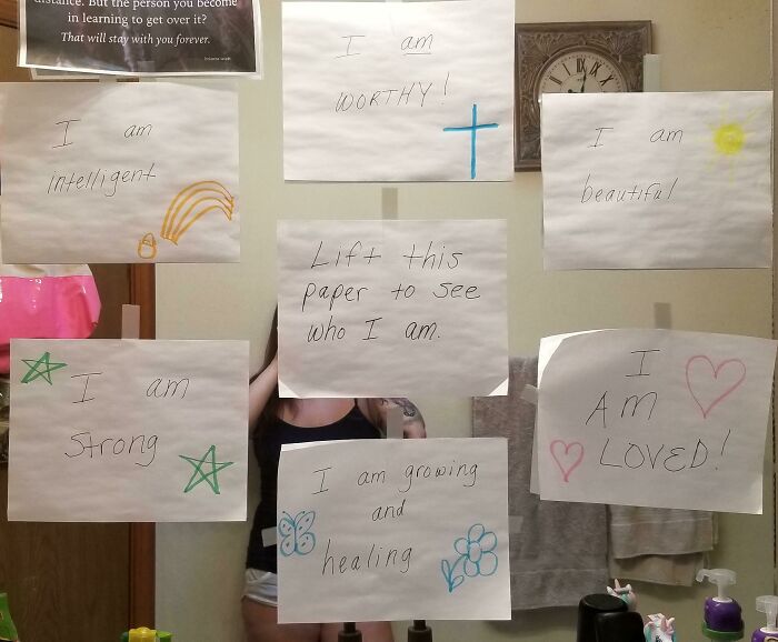 After Attempting To End My Life, Having The Love Of My Life Dumped Me, And Failing My Classes, My Mom Put These Affirmations Up While I Was Sleeping. Love You Mom