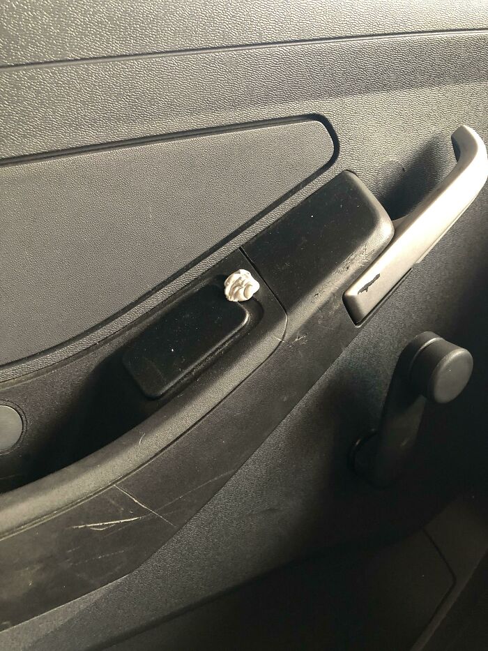 My Colleague Drove With Me In My Company Vehicle. She Left This Piece Of Gum On The Door
